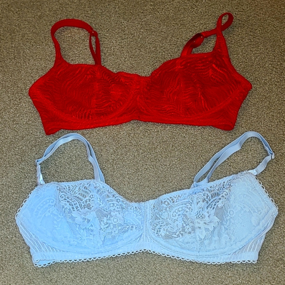 Lot of 2 Victoria's Secret unlined Balconette lace bras, both size 38C